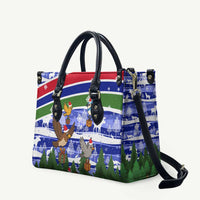 Gambia Christmas Leather Bag with Santa Birds Gift Boxes Forest Scene and Snowflake Pattern Design - Wonder Print Shop
