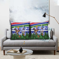 Gambia Christmas Pillow Cover with Santa Birds Gift Boxes Forest Scene and Snowflake Pattern Design - Wonder Print Shop