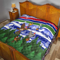 Gambia Christmas Quilt with Santa Birds Gift Boxes Forest Scene and Snowflake Pattern Design - Wonder Print Shop
