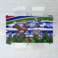 Gambia Christmas Tablecloth with Santa Birds Gift Boxes Forest Scene and Snowflake Pattern Design - Wonder Print Shop