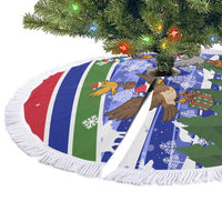 Gambia Christmas Tree Skirt with Santa Birds Gift Boxes Forest Scene and Snowflake Pattern Design - Wonder Print Shop