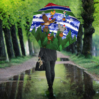 Gambia Christmas Umbrella with Santa Birds Gift Boxes Forest Scene and Snowflake Pattern Design - Wonder Print Shop