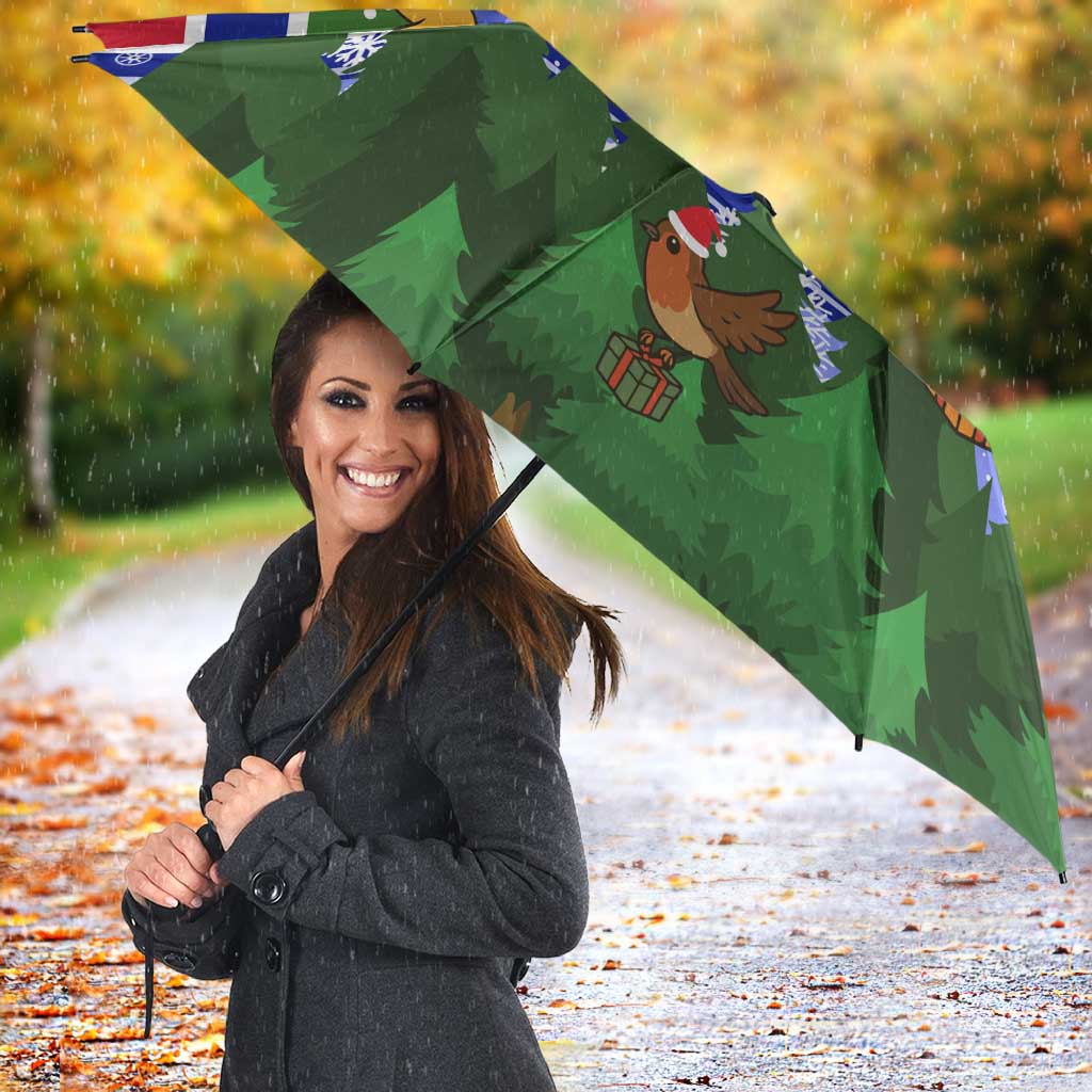 Gambia Christmas Umbrella with Santa Birds Gift Boxes Forest Scene and Snowflake Pattern Design - Wonder Print Shop