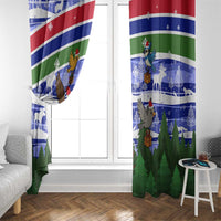 Gambia Christmas Window Curtain with Santa Birds Gift Boxes Forest Scene and Snowflake Pattern Design - Wonder Print Shop