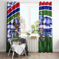 Gambia Christmas Window Curtain with Santa Birds Gift Boxes Forest Scene and Snowflake Pattern Design - Wonder Print Shop