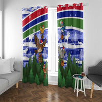 Gambia Christmas Window Curtain with Santa Birds Gift Boxes Forest Scene and Snowflake Pattern Design - Wonder Print Shop