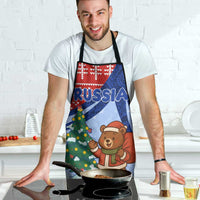 Russia Christmas Apron with Santa Bear Gift Box Christmas Tree and Red Snowflake - Wonder Print Shop