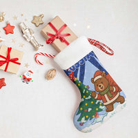 Russia Christmas Stocking with Santa Bear Gift Box Christmas Tree and Red Snowflake - Wonder Print Shop