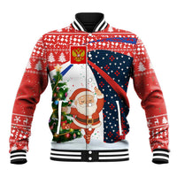 Russia Christmas Baseball Jacket with Dancing Santa Christmas Tree Lights and Red Snowflake - Wonder Print Shop