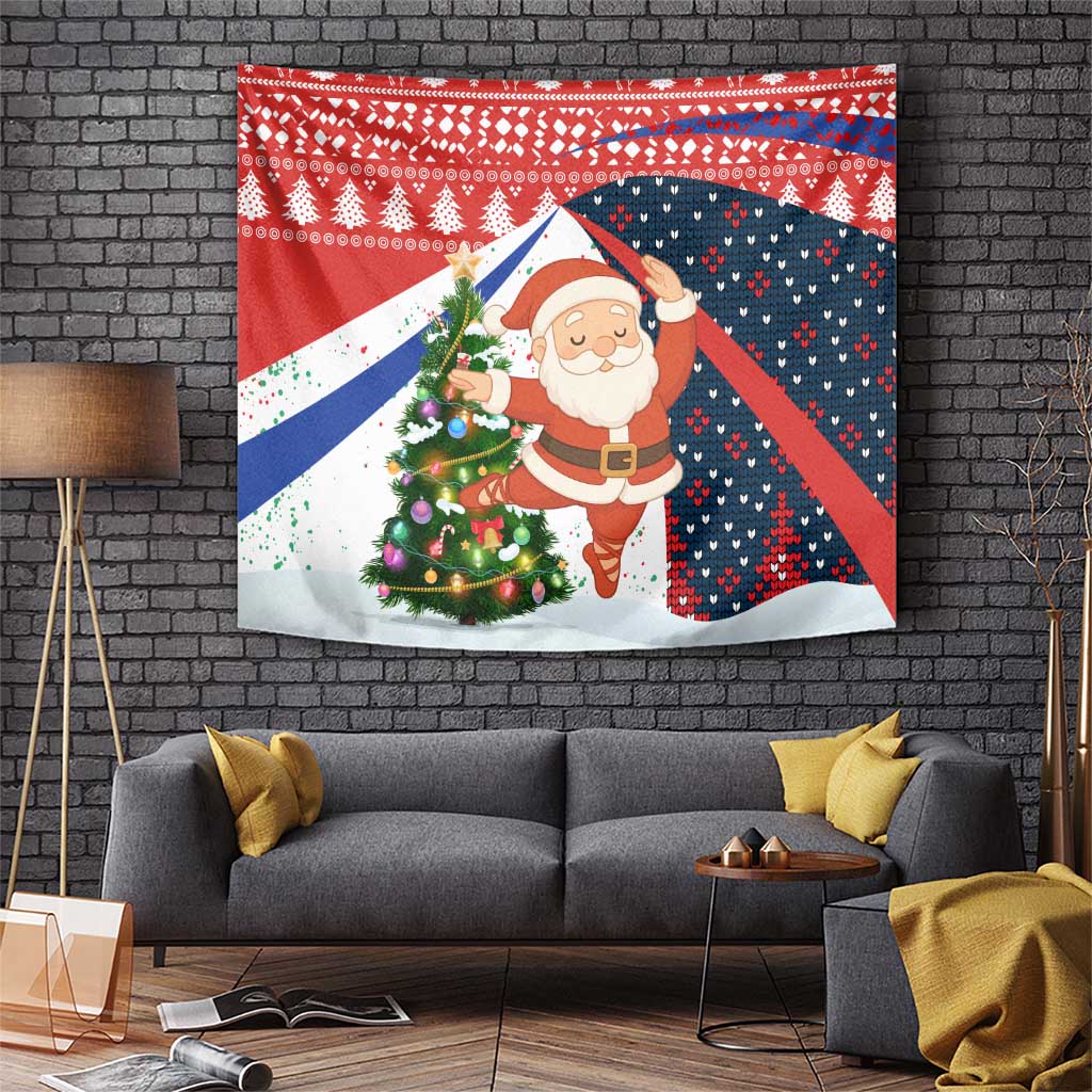 Russia Christmas Tapestry with Dancing Santa Christmas Tree Lights and Red Snowflake - Wonder Print Shop