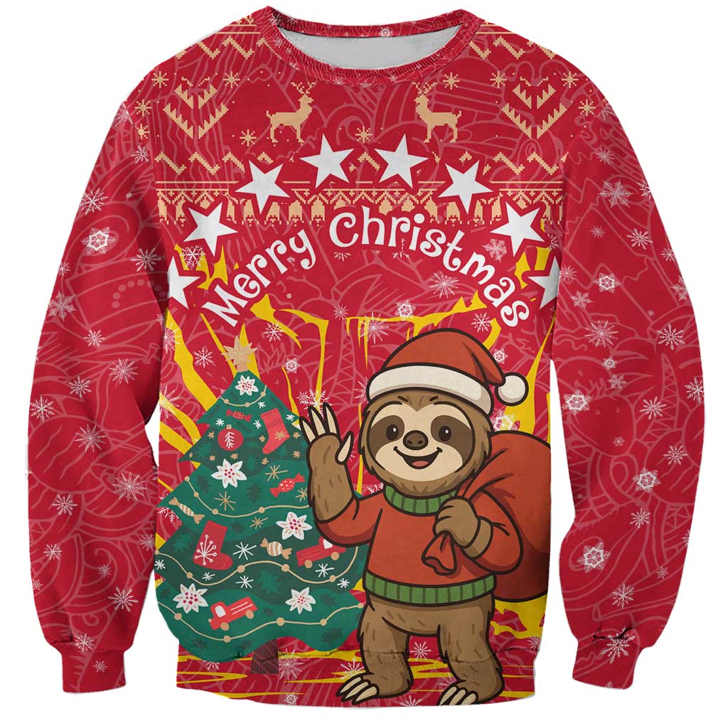 Venezuela Christmas Sweatshirt with Santa Sloth Christmas Tree Stars and Red Festive - Wonder Print Shop