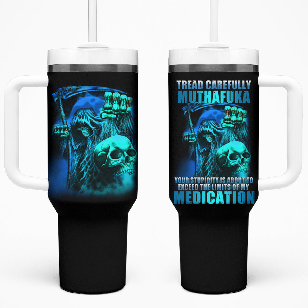 Tread Carefully Skull Tumbler With Handle - Wonder Print Shop