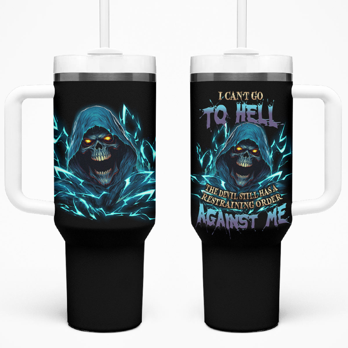 I Can't Go To Hell Mad Reaper Skull Tumbler With Handle - Wonder Print Shop