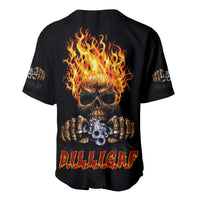 Black baseball jersey with flame skull graphic and DILLIGAF lettering on front