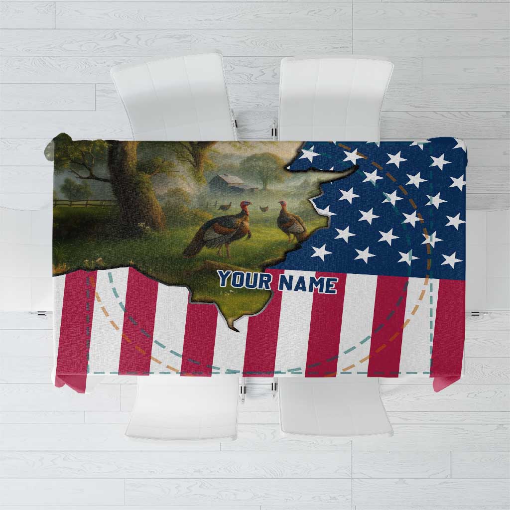 Custom American Flag Turkey Hunting Tablecloth with Illinois State Outline Country Farm Scene - Wonder Print Shop