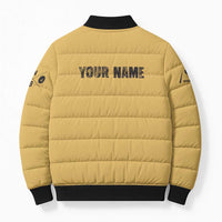 Custom Retro Bowling Bomber Puffer Jacket with Diamond Stripe Pattern North Bowl Logo - Wonder Print Shop