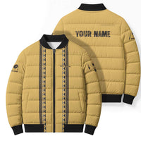 Custom Retro Bowling Bomber Puffer Jacket with Diamond Stripe Pattern North Bowl Logo - Wonder Print Shop