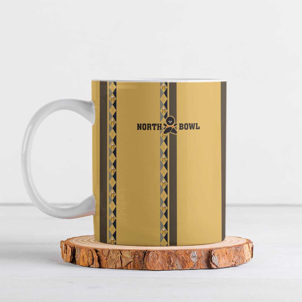 Custom Retro Bowling Ceramic Mug with Diamond Stripe Pattern North Bowl Logo - Wonder Print Shop