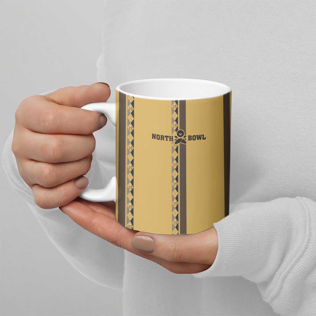 Custom Retro Bowling Ceramic Mug with Diamond Stripe Pattern North Bowl Logo - Wonder Print Shop