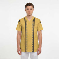 Custom Retro Bowling Scrub Top with Diamond Stripe Pattern North Bowl Logo - Wonder Print Shop