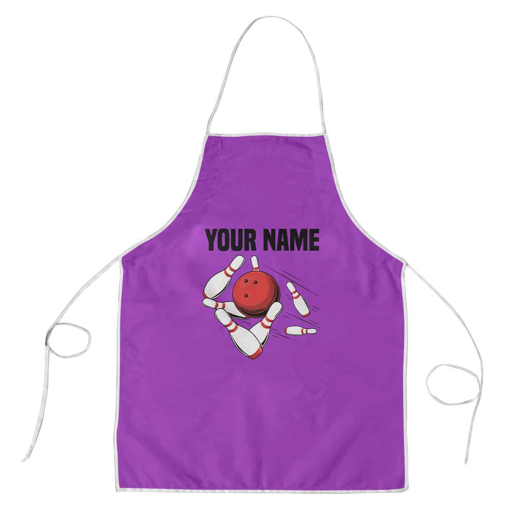 Personalized Purple Black Retro Bowling Apron with Cartoon Strike - Wonder Print Shop