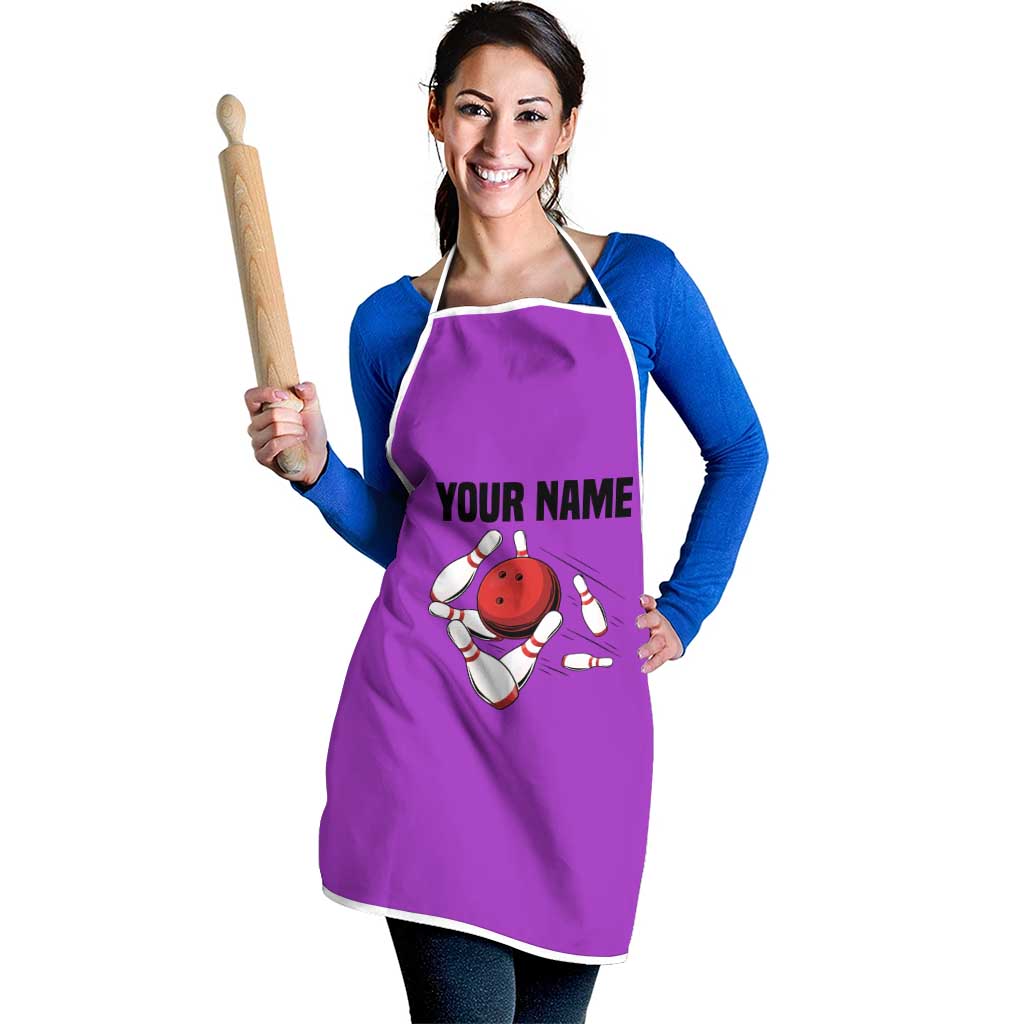 Personalized Purple Black Retro Bowling Apron with Cartoon Strike - Wonder Print Shop