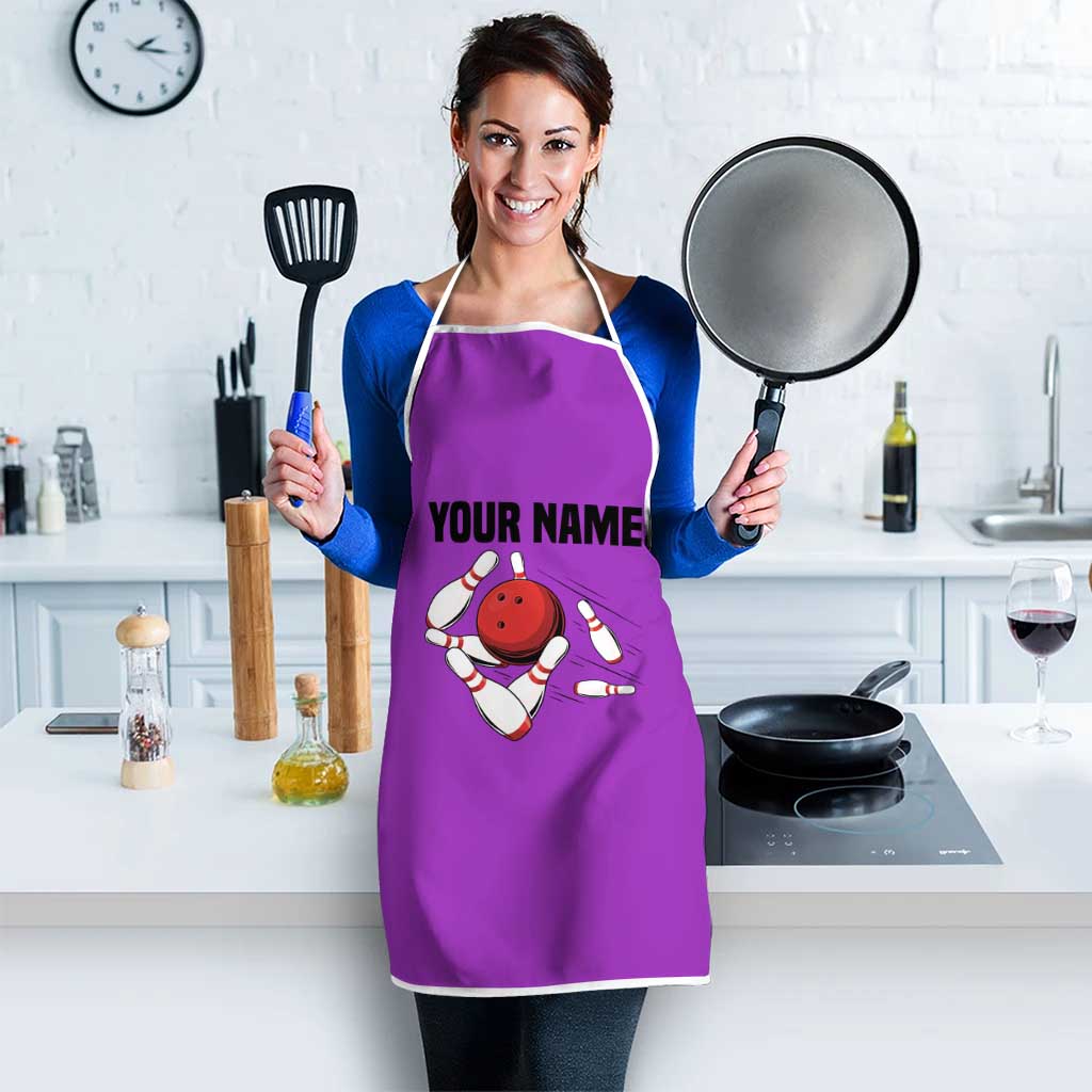 Personalized Purple Black Retro Bowling Apron with Cartoon Strike - Wonder Print Shop