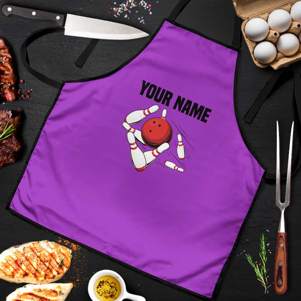 Personalized Purple Black Retro Bowling Apron with Cartoon Strike - Wonder Print Shop