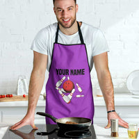 Personalized Purple Black Retro Bowling Apron with Cartoon Strike - Wonder Print Shop