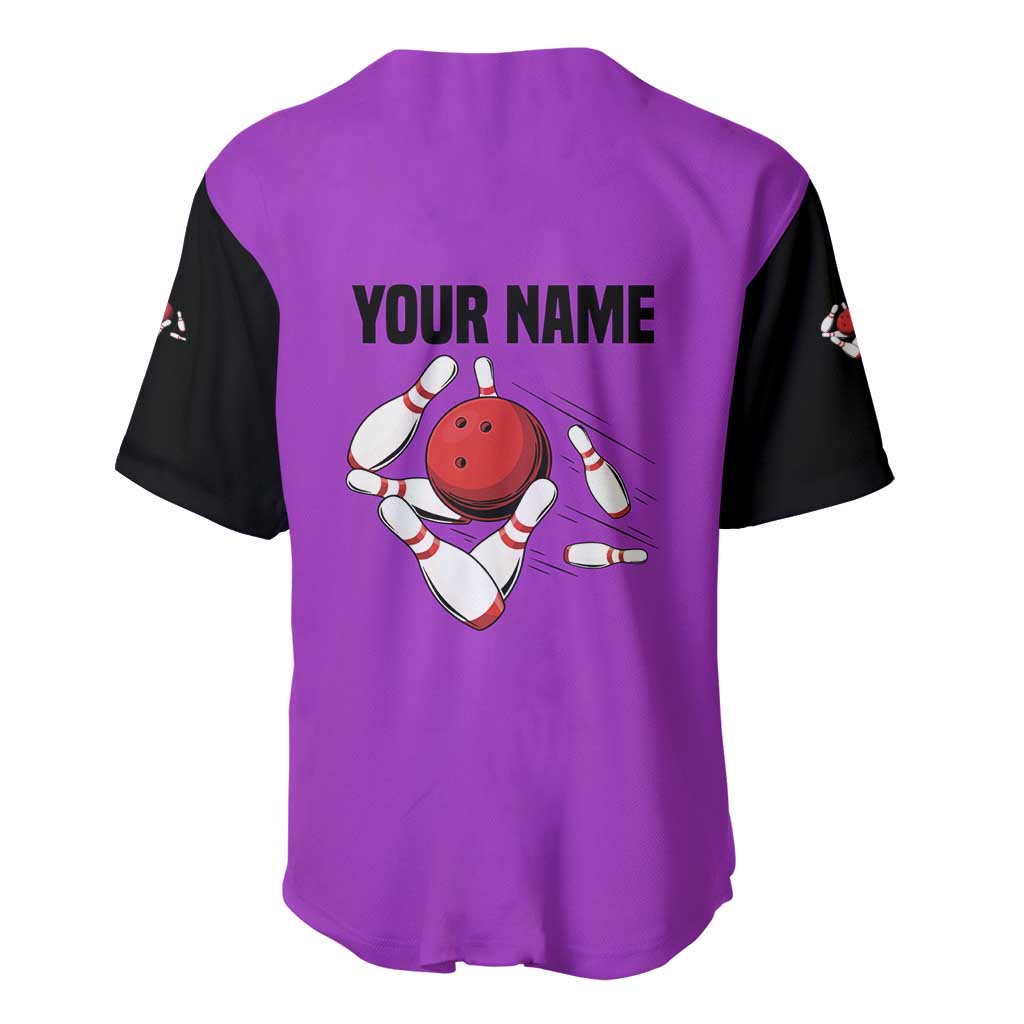 Personalized Purple Black Retro Bowling Baseball Jersey with Cartoon Strike - Wonder Print Shop