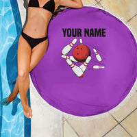 Personalized Purple Black Retro Bowling Beach Blanket with Cartoon Strike - Wonder Print Shop