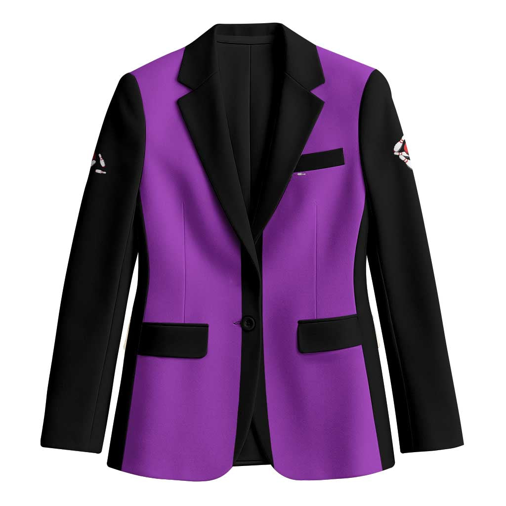 Personalized Purple Black Retro Bowling Blazer with Cartoon Strike - Wonder Print Shop