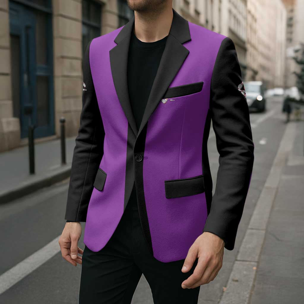 Personalized Purple Black Retro Bowling Blazer with Cartoon Strike - Wonder Print Shop