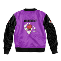 Personalized Purple Black Retro Bowling Bomber Jacket with Cartoon Strike - Wonder Print Shop