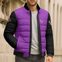 Personalized Purple Black Retro Bowling Bomber Puffer Jacket with Cartoon Strike - Wonder Print Shop