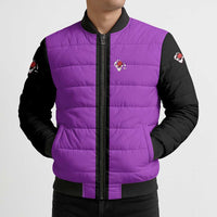 Personalized Purple Black Retro Bowling Bomber Puffer Jacket with Cartoon Strike - Wonder Print Shop