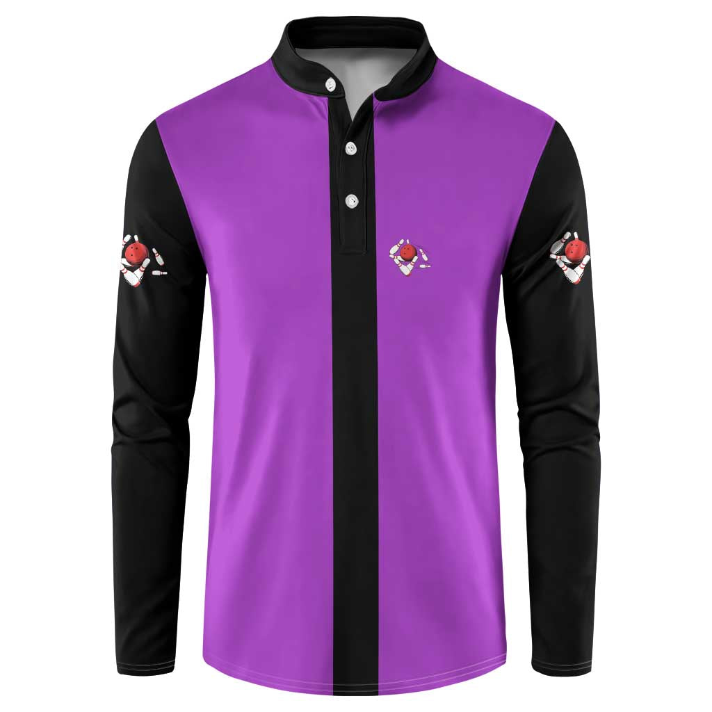 Personalized Purple Black Retro Bowling Button Sweatshirt with Cartoon Strike - Wonder Print Shop
