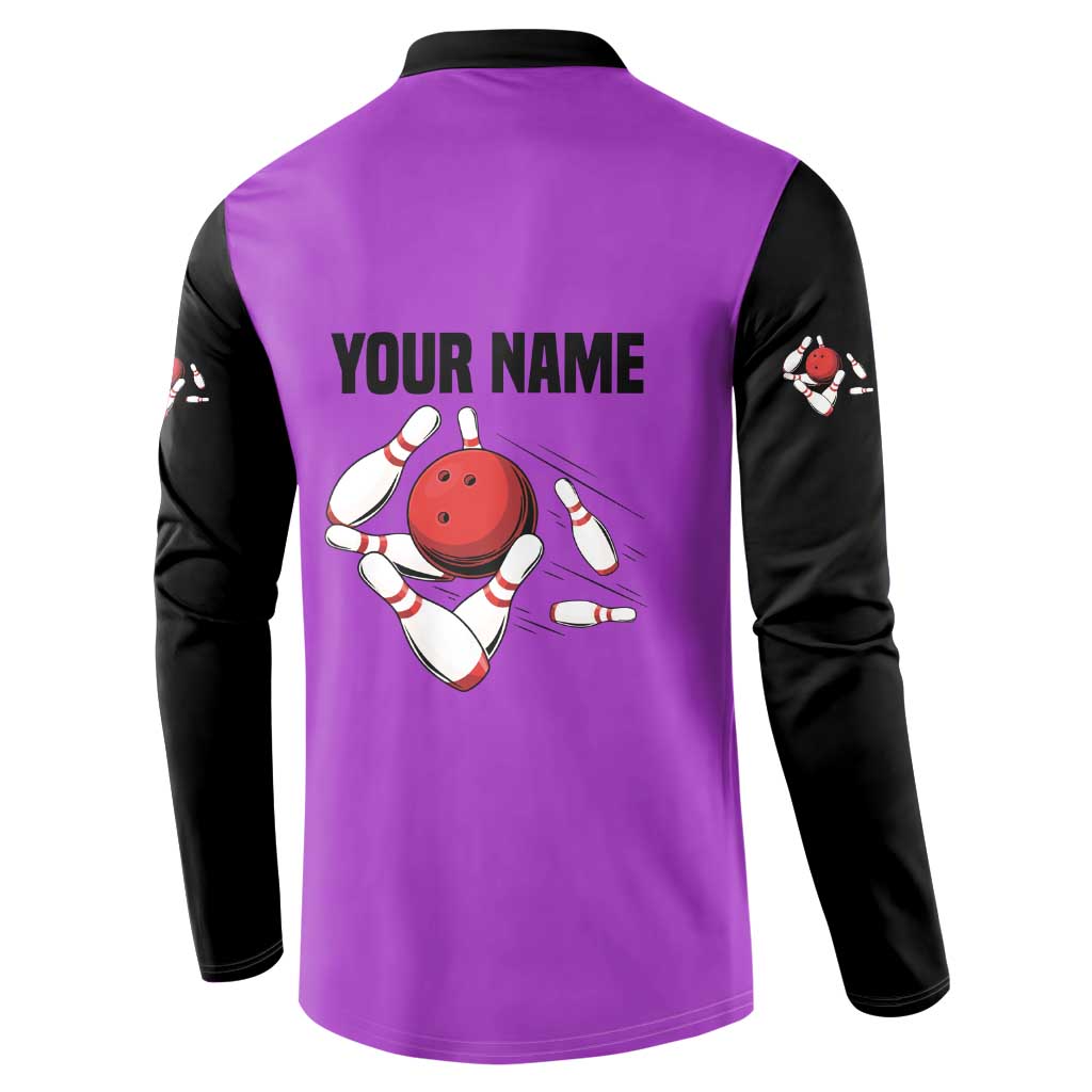 Personalized Purple Black Retro Bowling Button Sweatshirt with Cartoon Strike - Wonder Print Shop