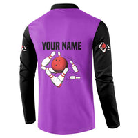 Personalized Purple Black Retro Bowling Button Sweatshirt with Cartoon Strike - Wonder Print Shop