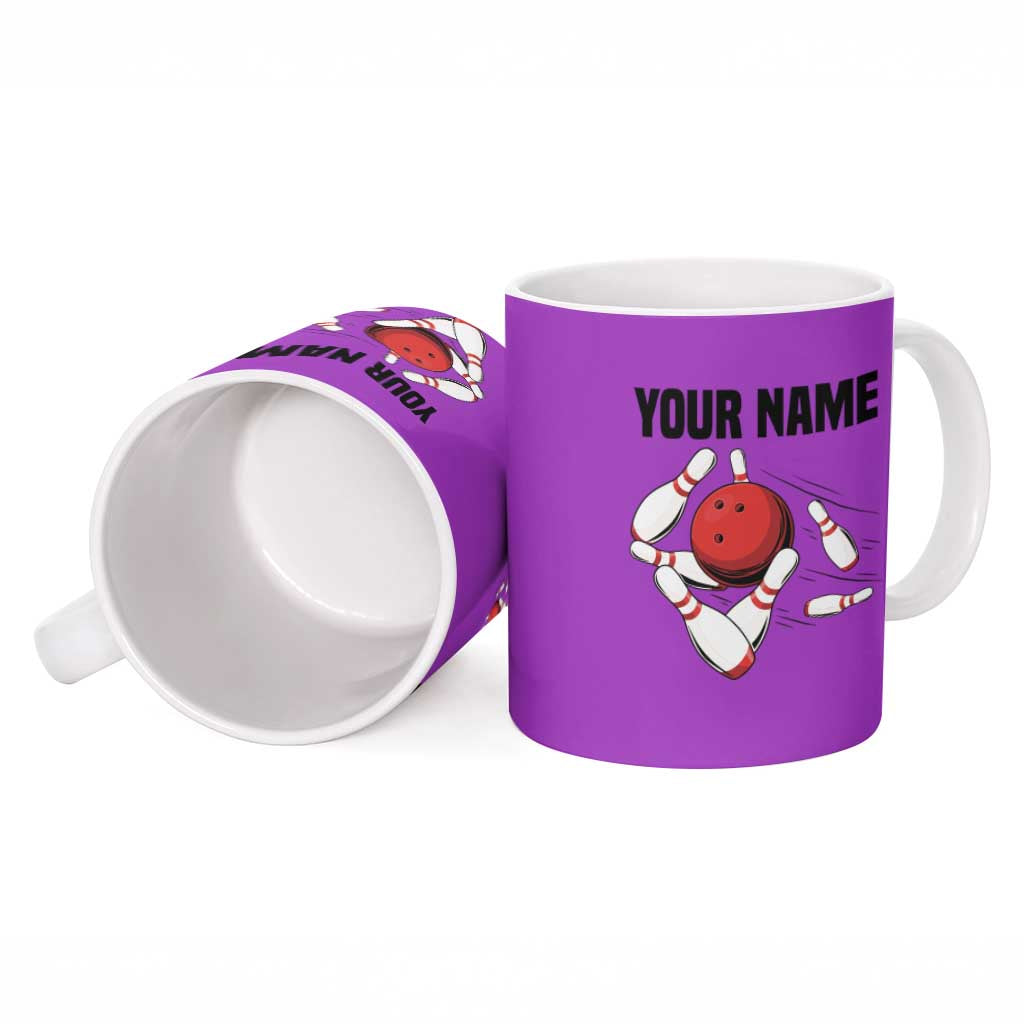Personalized Purple Black Retro Bowling Ceramic Mug with Cartoon Strike - Wonder Print Shop
