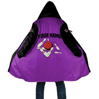 Personalized Purple Black Retro Bowling Cloak with Cartoon Strike - Wonder Print Shop