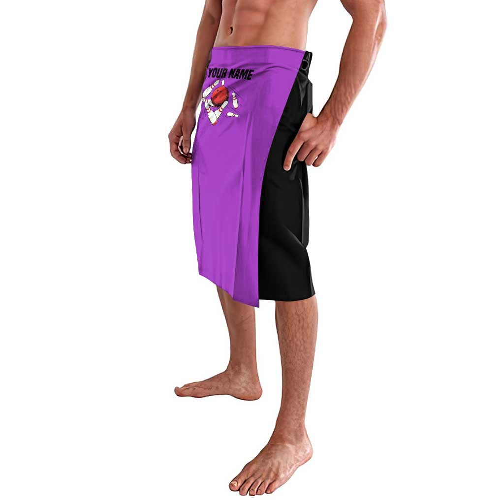 Personalized Purple Black Retro Bowling Lavalava with Cartoon Strike - Wonder Print Shop
