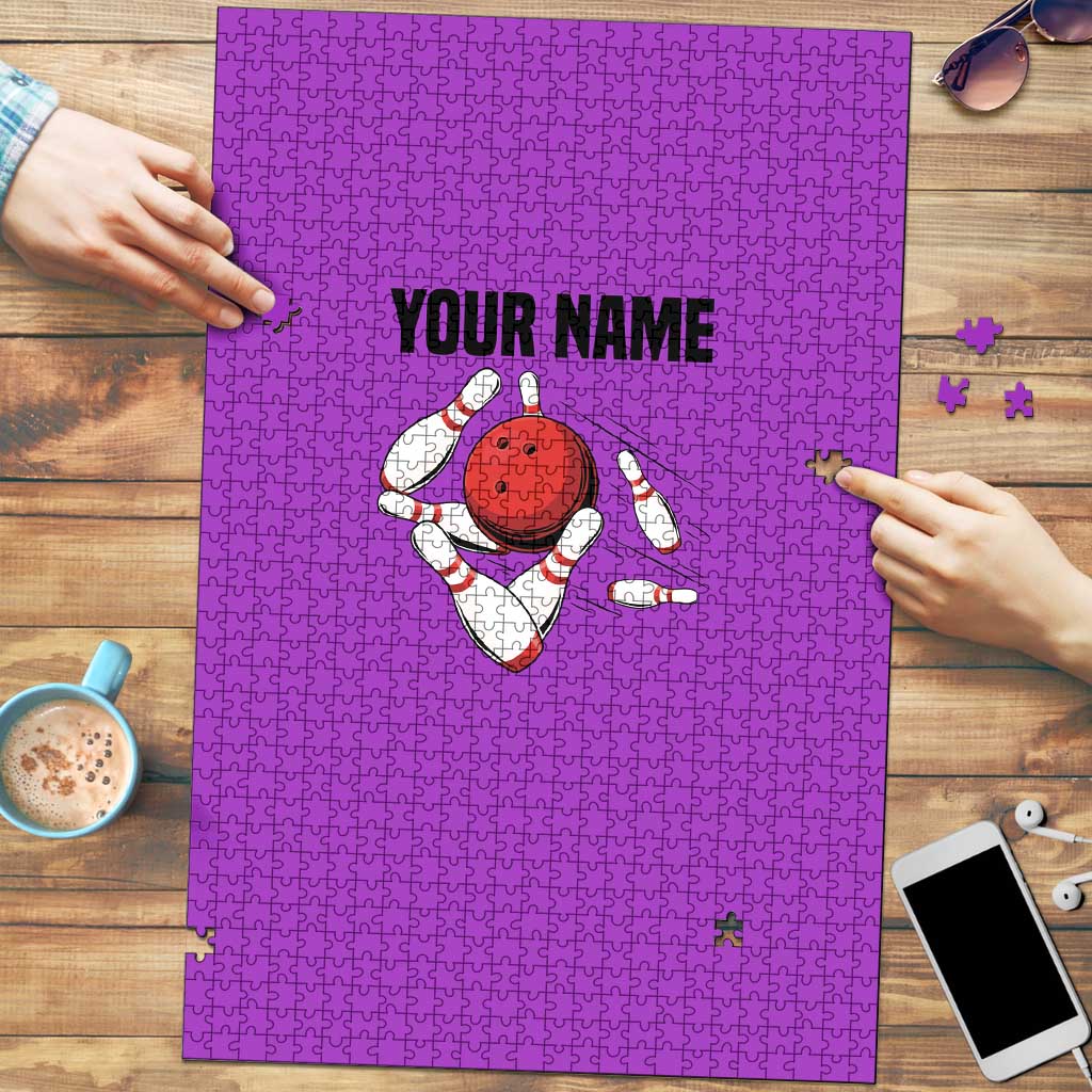 Personalized Purple Black Retro Bowling Puzzle with Cartoon Strike - Wonder Print Shop