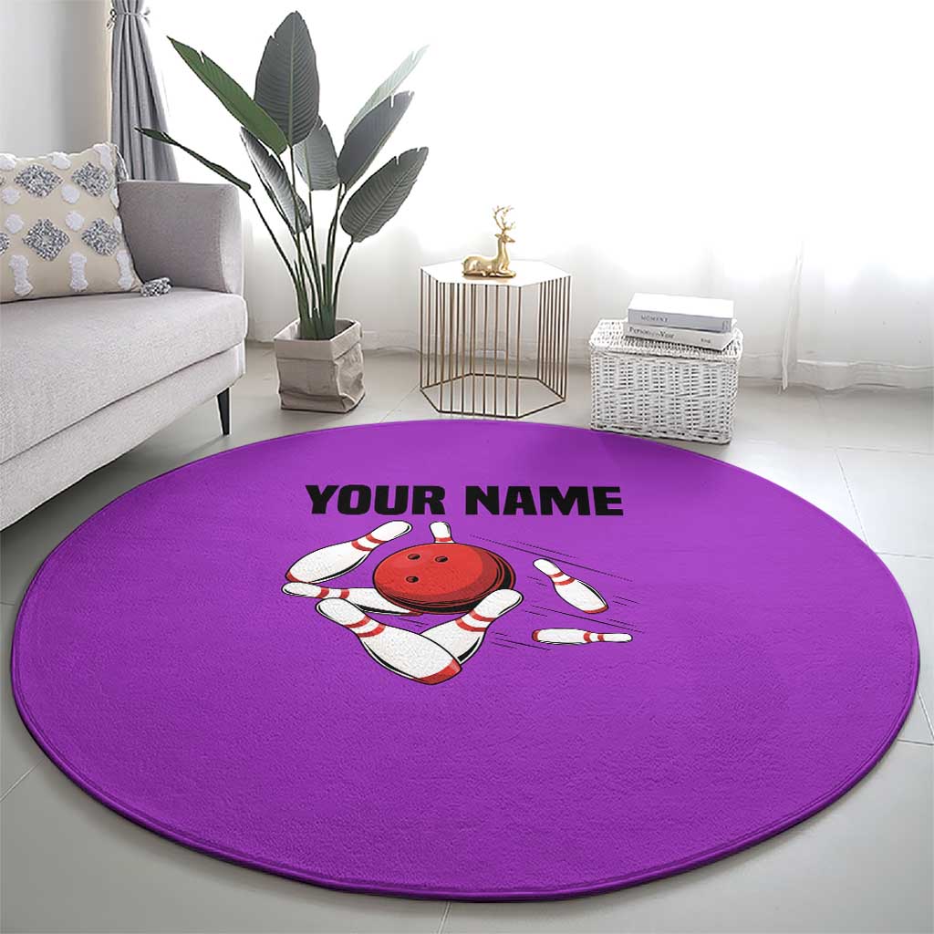 Personalized Purple Black Retro Bowling Round Carpet with Cartoon Strike - Wonder Print Shop