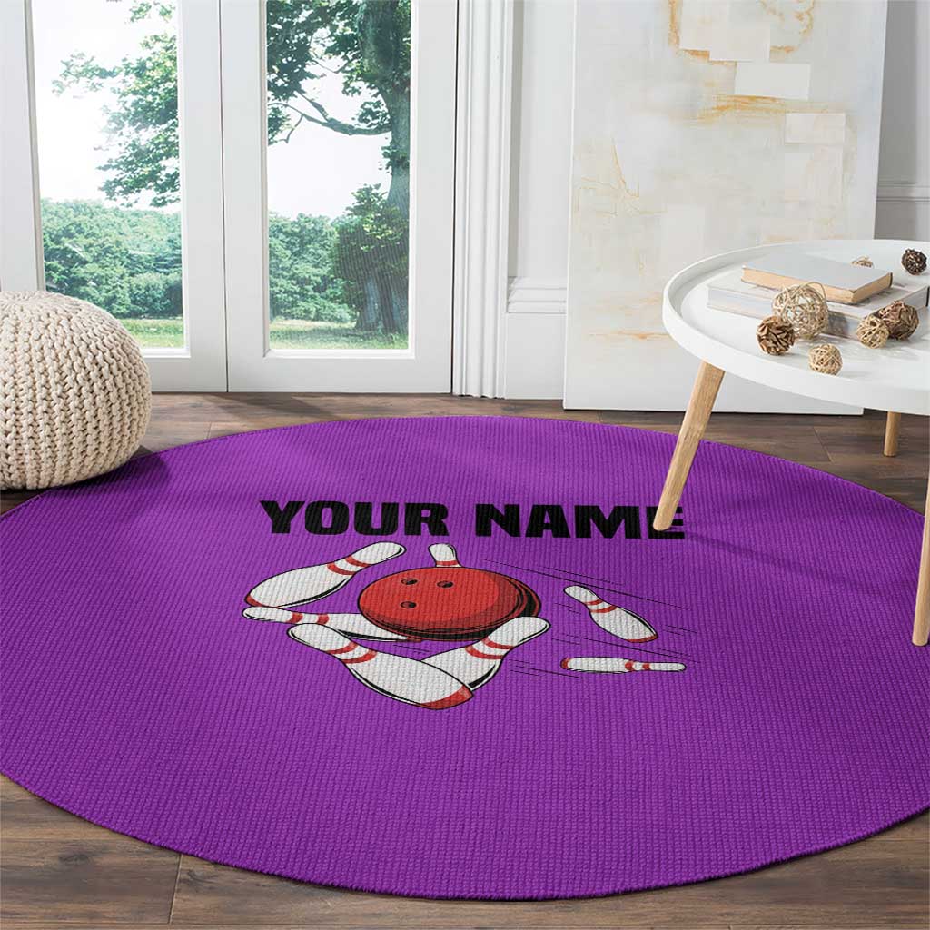 Personalized Purple Black Retro Bowling Round Carpet with Cartoon Strike - Wonder Print Shop