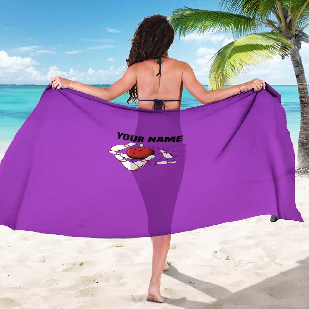 Personalized Purple Black Retro Bowling Sarong with Cartoon Strike - Wonder Print Shop