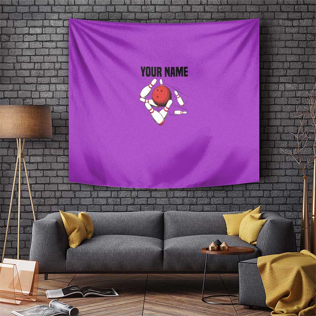Personalized Purple Black Retro Bowling Tapestry with Cartoon Strike - Wonder Print Shop