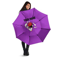 Personalized Purple Black Retro Bowling Umbrella with Cartoon Strike - Wonder Print Shop