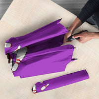 Personalized Purple Black Retro Bowling Umbrella with Cartoon Strike - Wonder Print Shop
