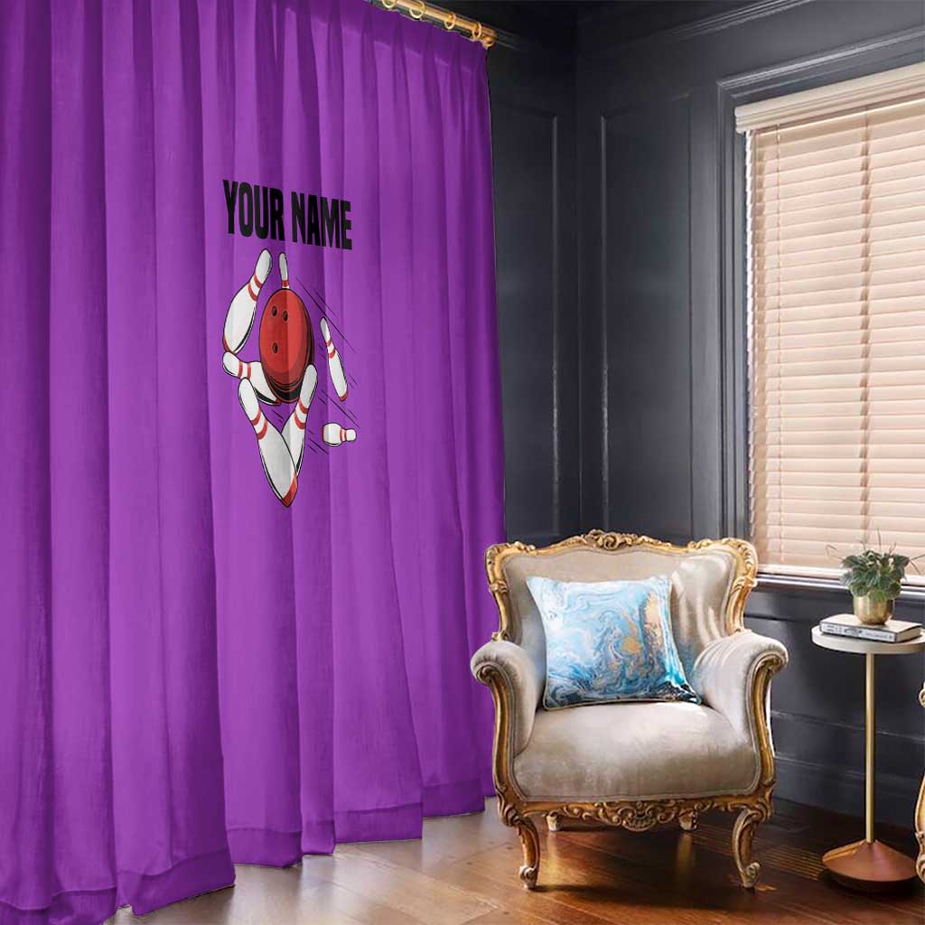 Personalized Purple Black Retro Bowling Window Curtain with Cartoon Strike - Wonder Print Shop